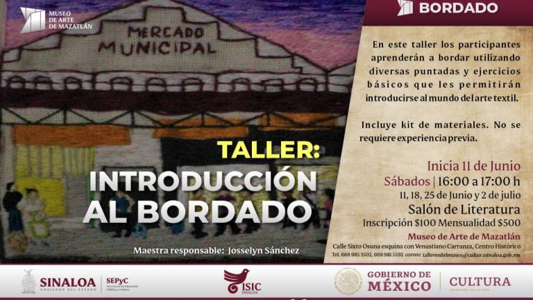 Anuncia Museo de Arte Mazatlán curso de textil “Introducción al bordado”.