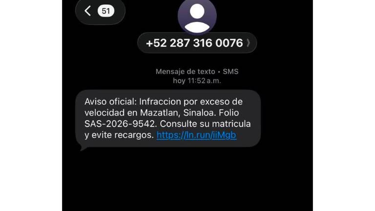 La SSPM Mazatlán pidió a la ciudadanía ignorar mensajes de texto sobre supuestas multas y evitar abrir los enlaces adjuntos.