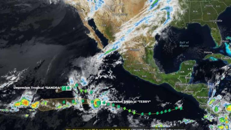 Imagen de satélite donde se muestran las depresiones tropicales.