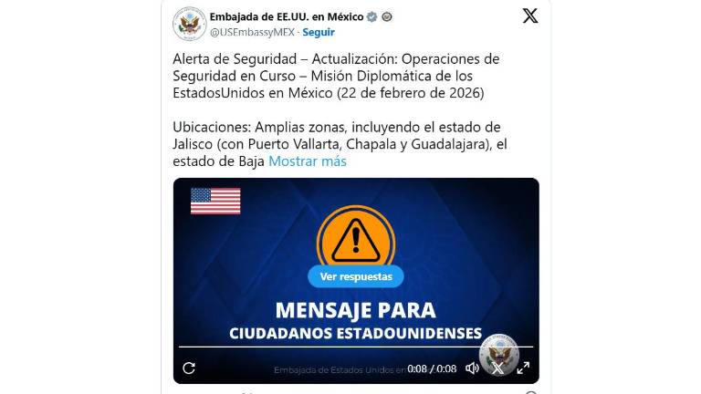 La Embajada de EU en México pide a ciudadanos estadounidenses mantener medidas de seguridad.