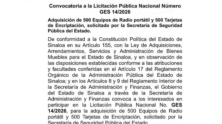 La SSP estatal lanzó una licitación para fortalecer el equipamiento de radiocomunicación de las corporaciones policiales en 2026.