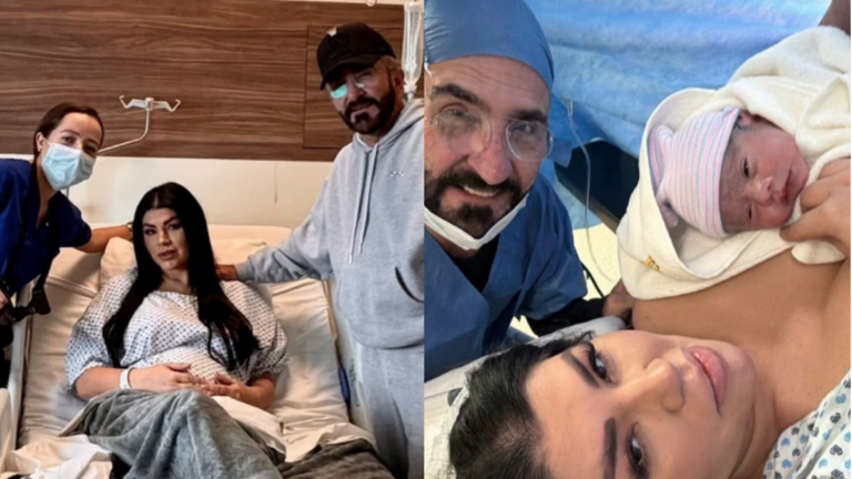 Vicente Fernández Jr. y Mariana González reciben a su hija Isabella.