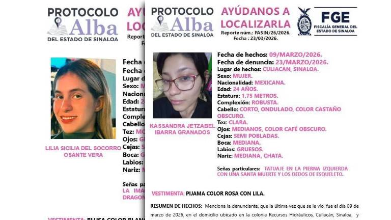 Las mujeres fueron reportadas como desaparecidas en los municipios de Culiacán y Mazatlán.