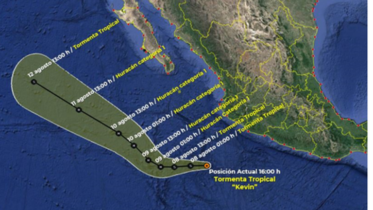 Tormenta tropical ‘Kevin’ se forma frente a costas de Jalisco y Colima; podría convertirse en huracán