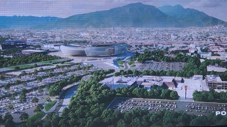 El diseño del nuevo estadio de Tigres con el Cerro de la Silla al fondo.