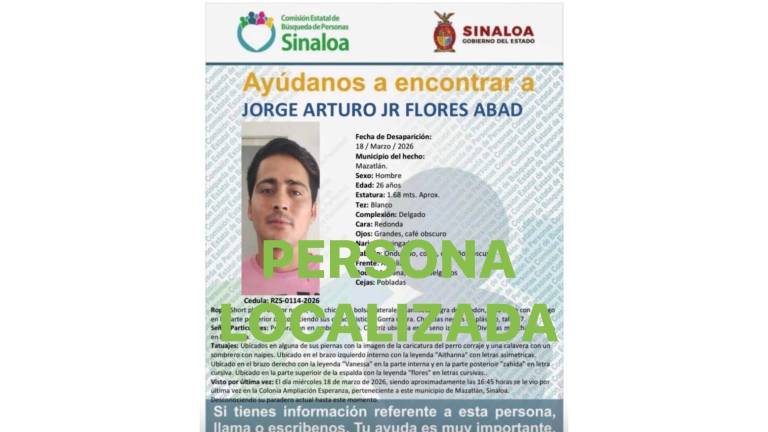 Jorge Arturo Jr. Flores Abad había sido reportado como desaparecido desde marzo en la colonia Ampliación Esperanza, en Mazatlán.