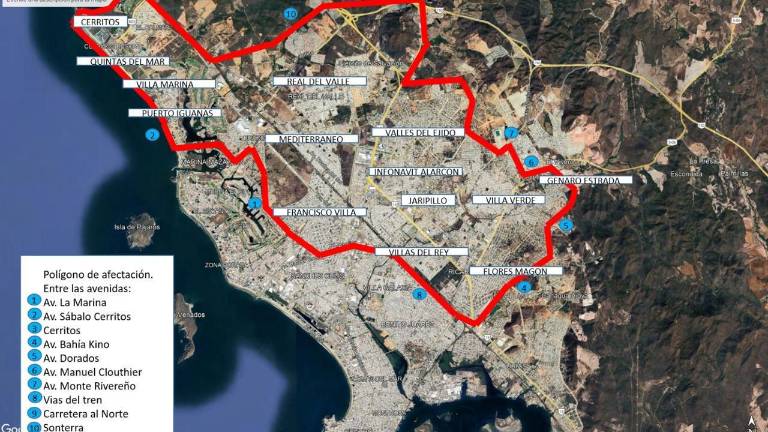 Zonas de Mazatlán que se verán afectadas por la reducción de agua.