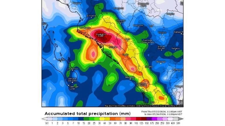 Proyección de la probabilidad de lluvias para Sinaloa durante el fin de semana.