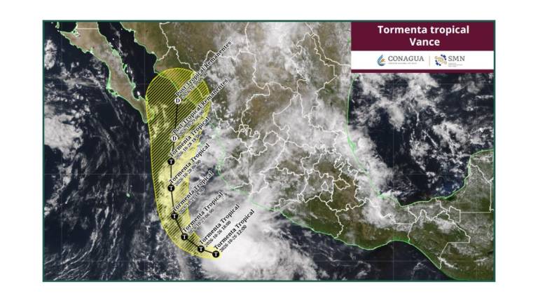 Posible trayectoria de la tormenta tropical Vance, rumbo a las costas de Sinaloa.