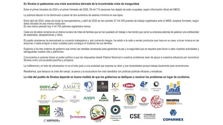 Posicionamiento de organizaciones y ciudadanos sobre las condiciones de Sinaloa.