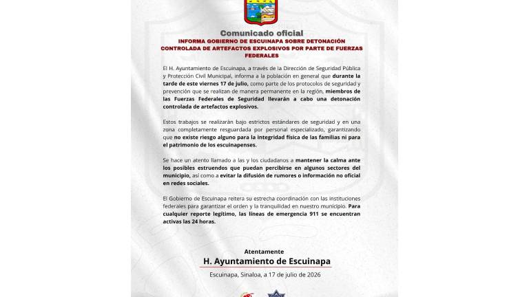 Harán en Escuinapa detonaciones controladas de explosivos