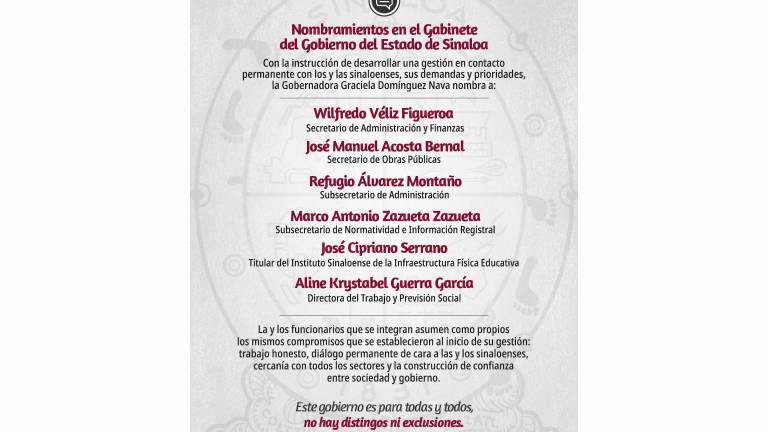 Graciela Domínguez cambia a titulares de Finanzas y Obras; llega funcionaria que trabajó con Gámez Mendívil