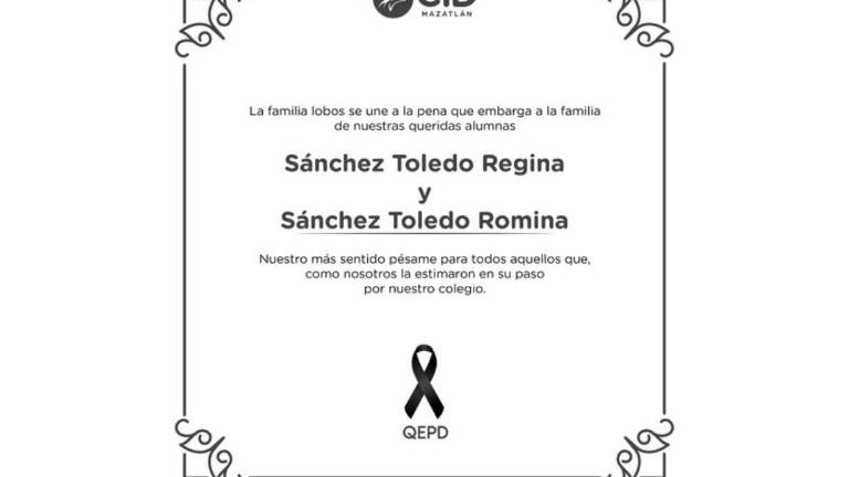 Participación por el deceso de las niñas Regina y Romina, de Mazatlán.