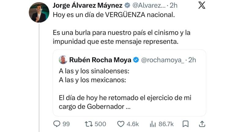 Posicionamiento de Jorge Álvarez Máynez por el regreso de Rubén Rocha Moya al Gobierno de Sinaloa.