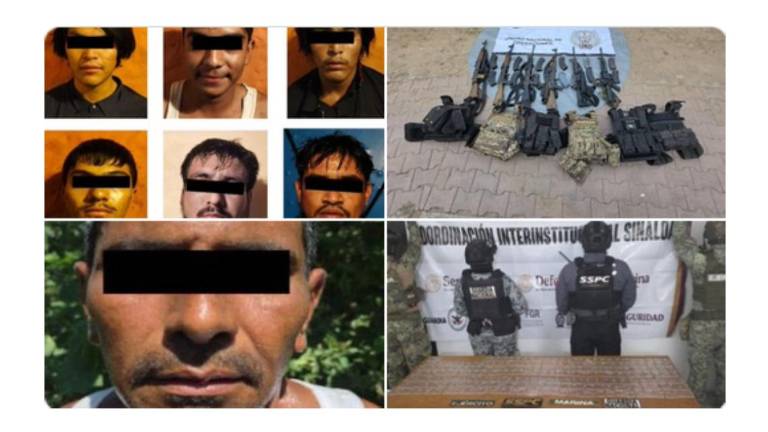 Difusión de los detenidos y el arsenal asegurado tras el enfrentamiento en El Quelite, al norte de Mazatlán.