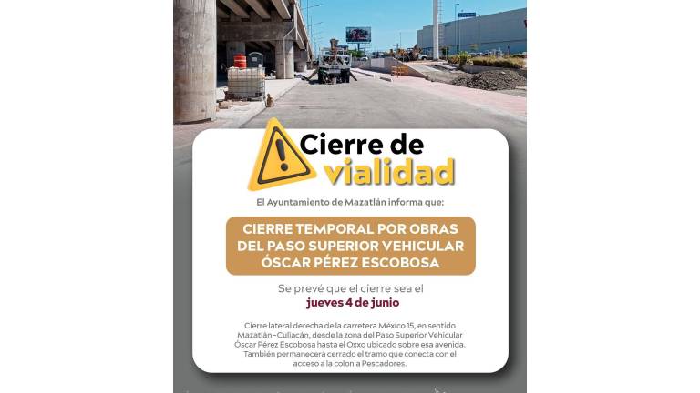 A partir de este jueves cerrarán una de las laterales del Paso Superior en la salida norte de Mazatlán por obras.