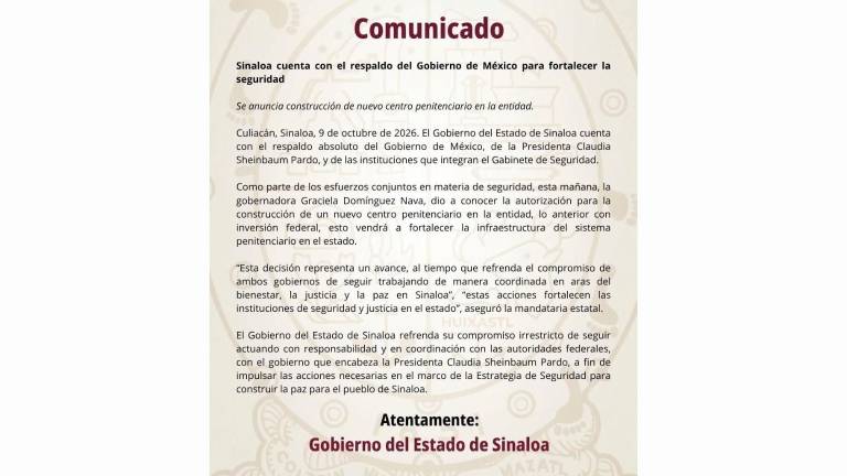 Mensaje del Gobierno de Sinaloa sobre la situación de la seguridad.