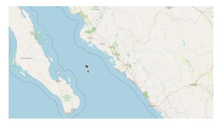 Sismos registrados cerca de las costas de Sinaloa.