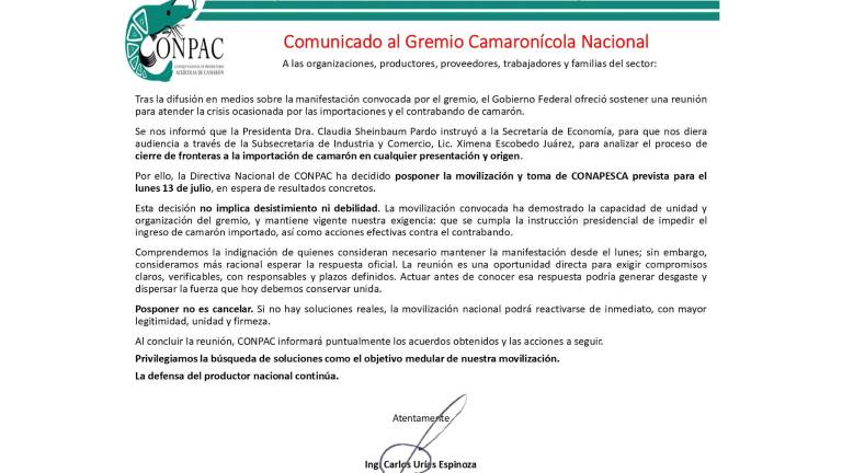 Mensaje de los productores acuícolas sobre la reunión que sostendrán con autoridades del Gobierno de México.