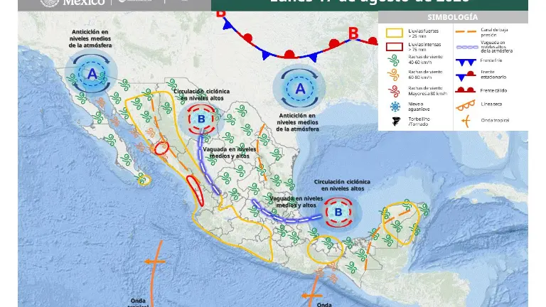 Pronóstico de lluvias para las diferentes regiones de Sinaloa y Nayarit.