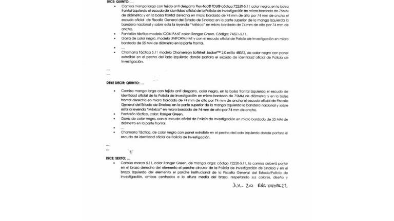 Correcciones a la convocatoria para la compra de uniformes en la Fiscalía de Sinaloa.