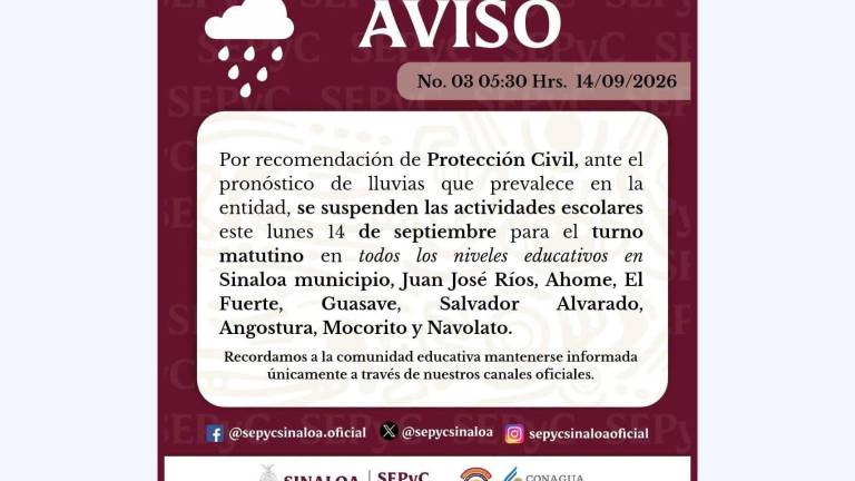 La SEPyC informa de la suspensión de clases en nueve municipios debido a las lluvias.