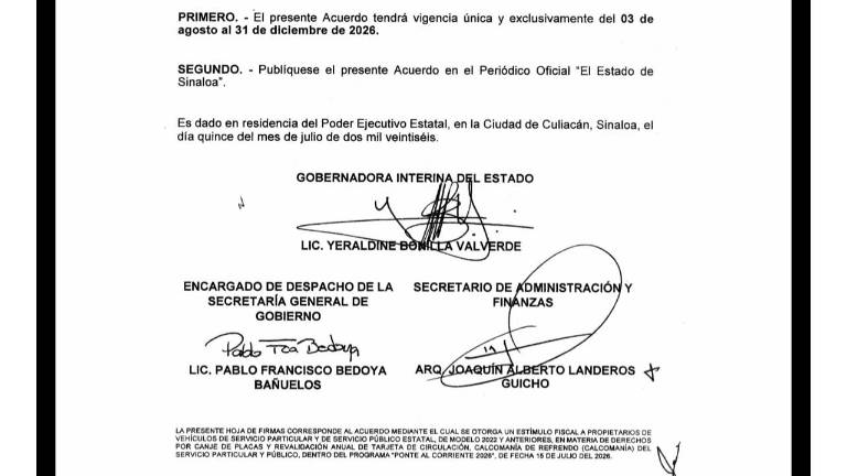 Acuerdo publicado por el Gobierno de Sinaloa para extender hasta diciembre el programa “Ponte al Corriente”.