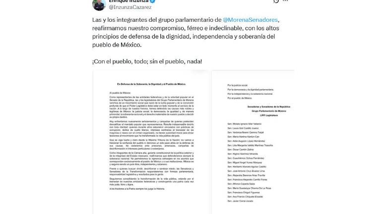 Posicionamiento de Morena compartido por el Senador Enrique Inzunza Cázarez.