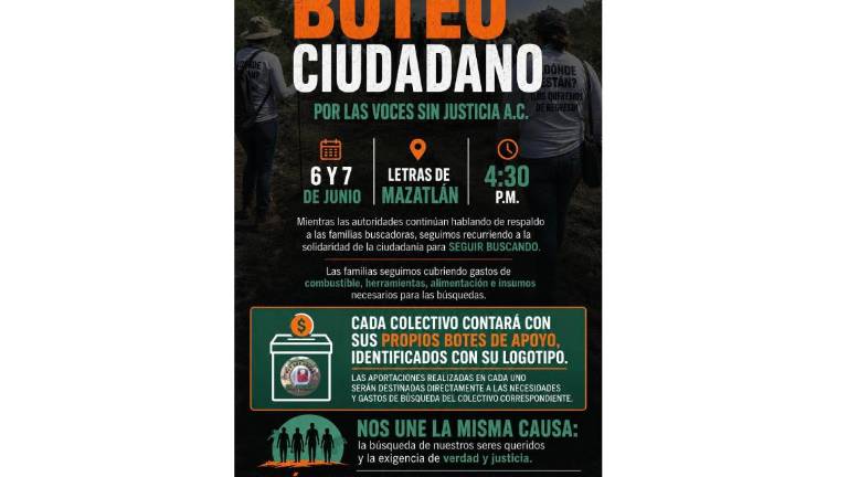 Colectivos de búsqueda de Mazatlán realizarán el fin de semana una jornada de boteo en las Letras de Mazatlán.