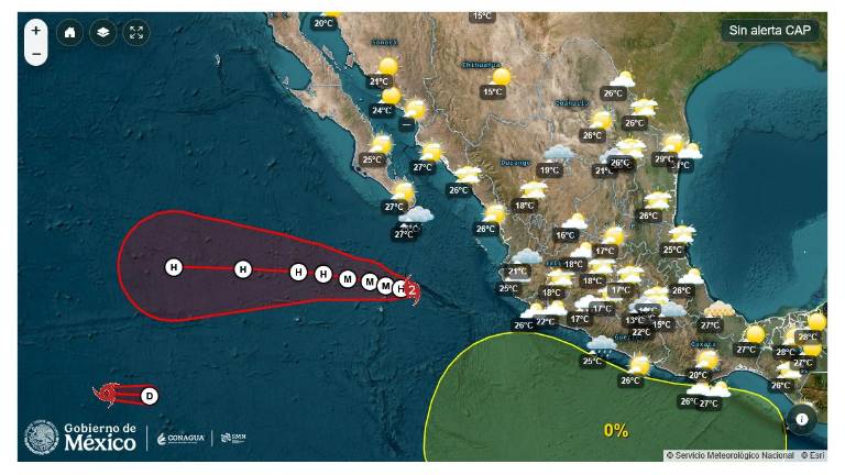 Ubicación del huracán Rachel frente a las costas mexicanas.