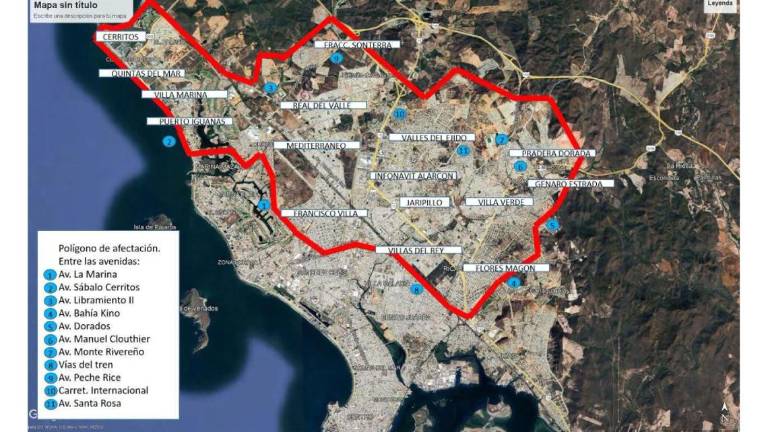 Zonas afectadas por la suspensión del servicio de agua potable en Mazatlán.
