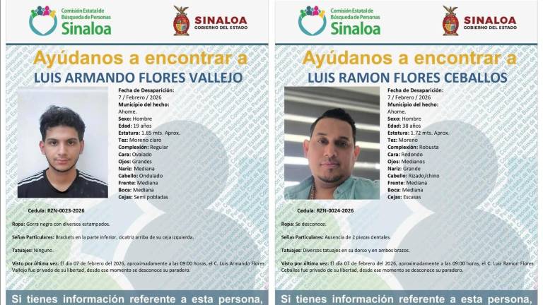 Familiares y autoridades continúan la búsqueda de Luis Armando y Luis Ramón en la zona norte de Ahome, luego de su desaparición reportada el 7 de febrero.