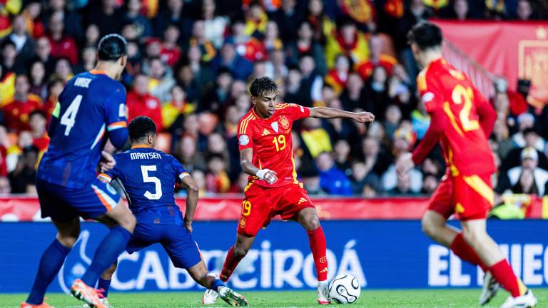 Lamine Yamal celebra su gol en la prórroga ante Países Bajos.