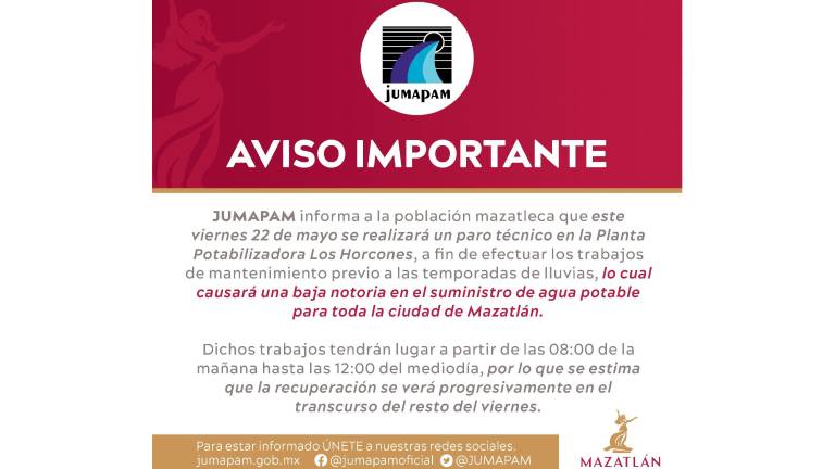 Se recomienda a la población tomar sus precauciones como almacenar previamente el agua y utilizarla ese día para las necesidades más básicas.