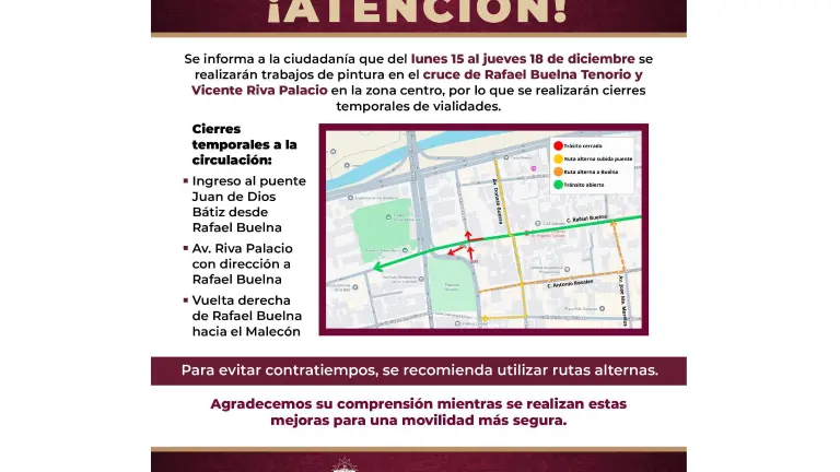 El crucero de las calles Rafael Buelna Tenorio y Vicente Riva Palacio será intervenido con señalización, semáforo y pintura urbana.