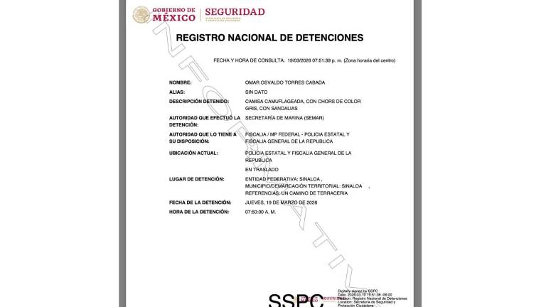 El RND confirma captura de “El Patas” en Sinaloa; fue detenido por Semar y está en traslado.