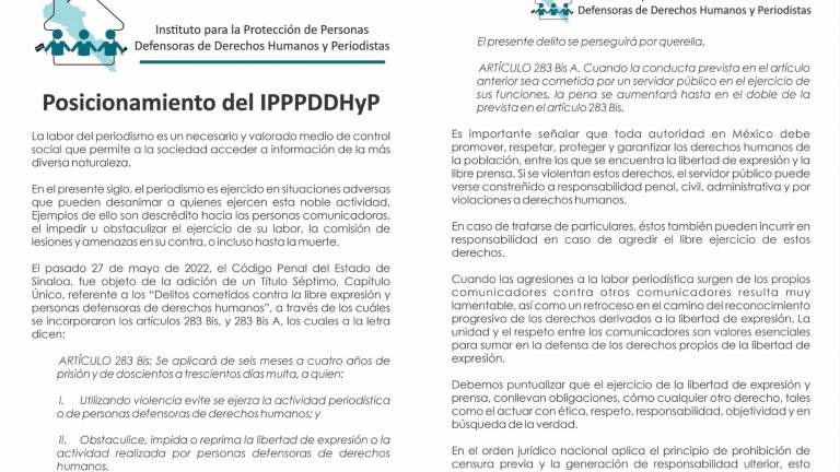 Rechaza Instituto de Protección de Periodistas ‘descrédito’ entre el gremio
