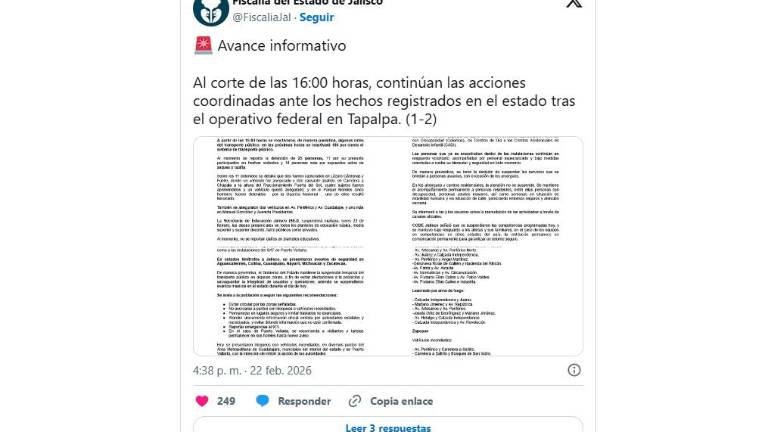 Reporta Gobierno de Jalisco 25 detenidos tras jornada violenta de este domingo