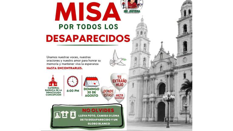 El colectivo Por las Voces Sin Justicia convoca a una misa este domingo por todas las personas desaparecidas.