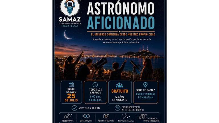 La Sociedad Astronómica Mazatleca impartirá un taller gratuito para quienes deseen aprender sobre observación del cielo y exploración del universo.