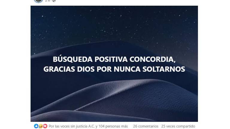 El colectivo de buscadoras Por Las Voces Sin Justicia reportó el hallazgo en sus redes sociales.