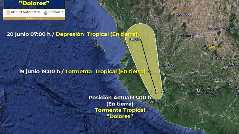 Posición de la tormenta tropical Dolores en Jalisco.