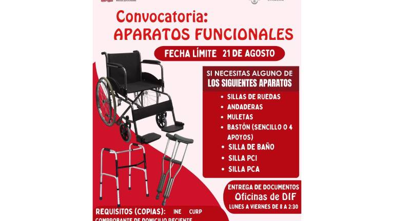 El DIF Rosario estará recibiendo solicitudes hasta el 21 de agosto para la entrega de aparatos funcionales gratuitos.