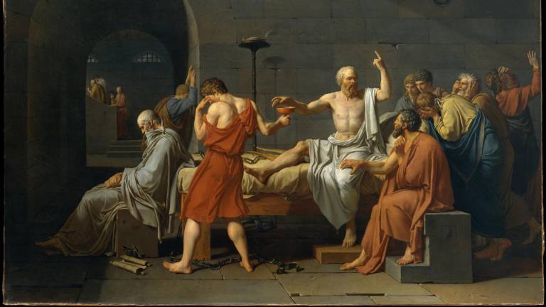 Jacques L. David, La muerte de Sócrates bebiendo la cicuta, 1787.