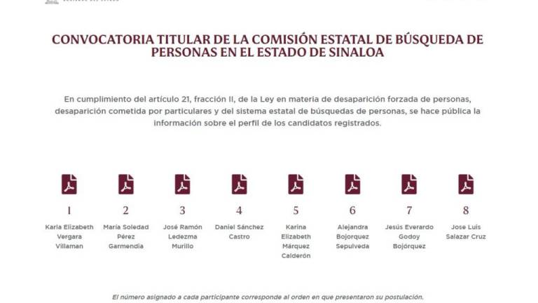 Estos son los 8 perfiles interesados en la Comisión de Búsqueda de Sinaloa