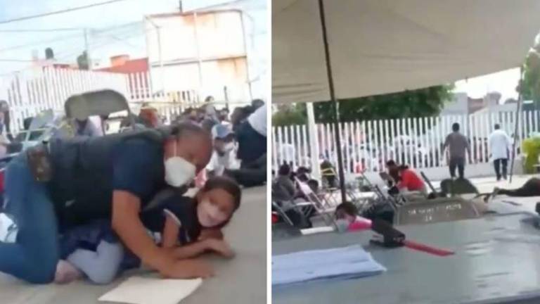 Adultos protegiendo a niños.