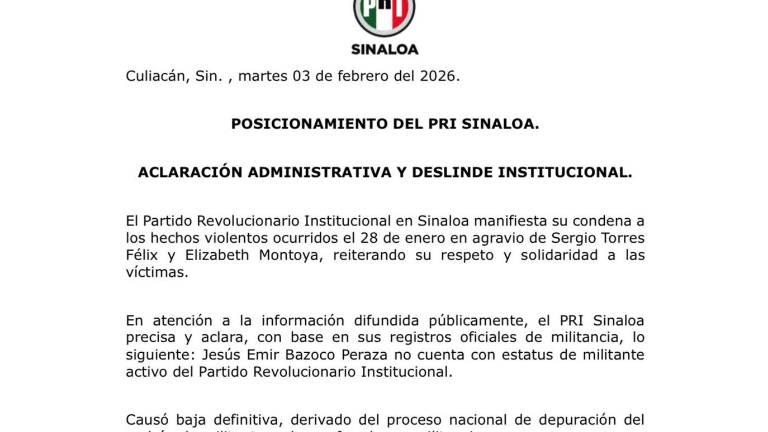 En un comunicado, el PRI estatal informó que el ‘compa Güero’ no cuenta actualmente con estatus de militante.