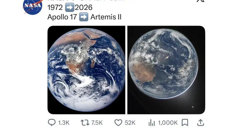 Artemis II envía capturas de la Tierra desde el espacio, 54 años después