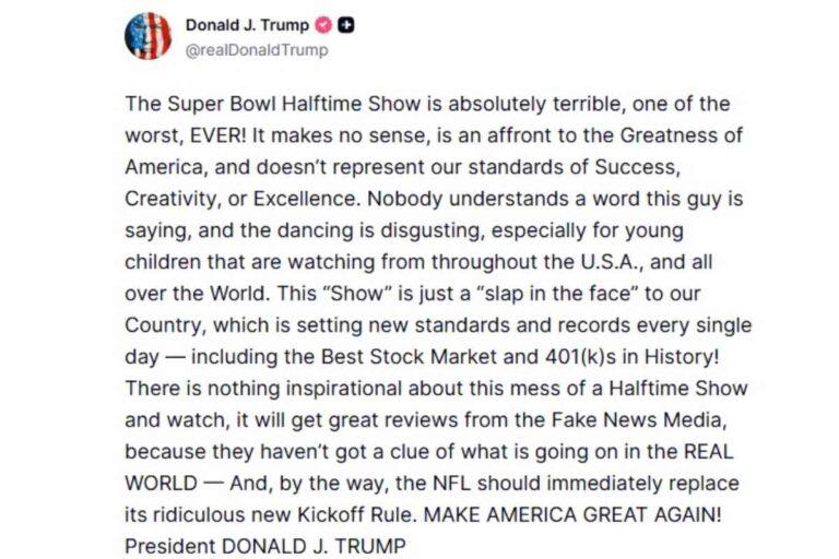 $!Trump arremete contra Bad Bunny por show del Super Bowl en el que exaltó a latinos; ‘es una afrenta a la grandeza de EU’, dice