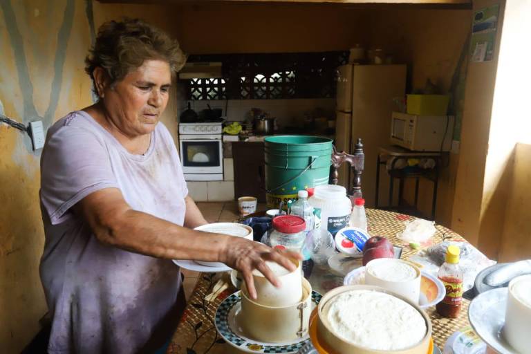 Ana Alicia, ya sin apoyo gubernamental, se gana la vida de la venta de quesos que produce en La Noria